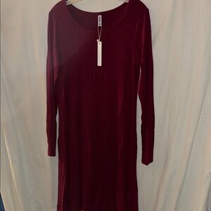 NWT HIMONE Chic Long Sleeve Burgundy Dress
